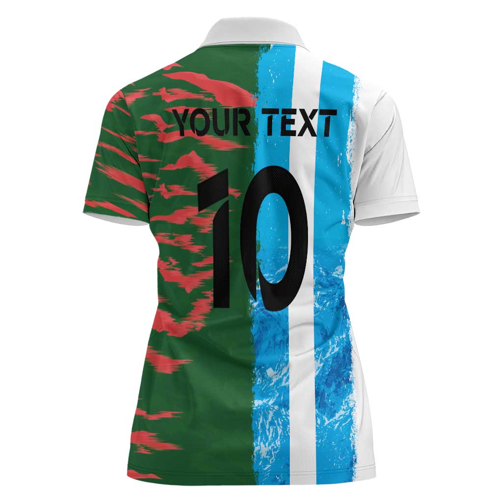 Custom Bangladesh and Argentina Football Half Style Women Polo Shirt