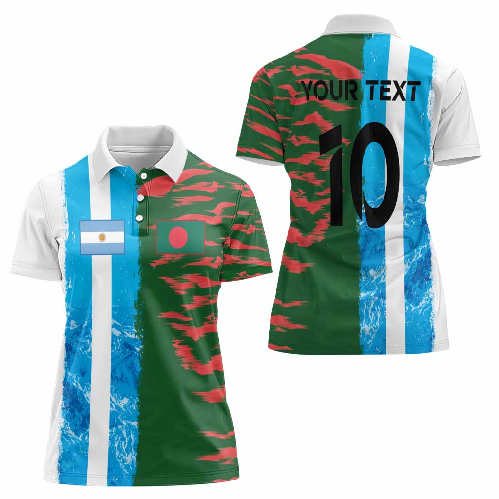 Custom Bangladesh and Argentina Football Half Style Women Polo Shirt