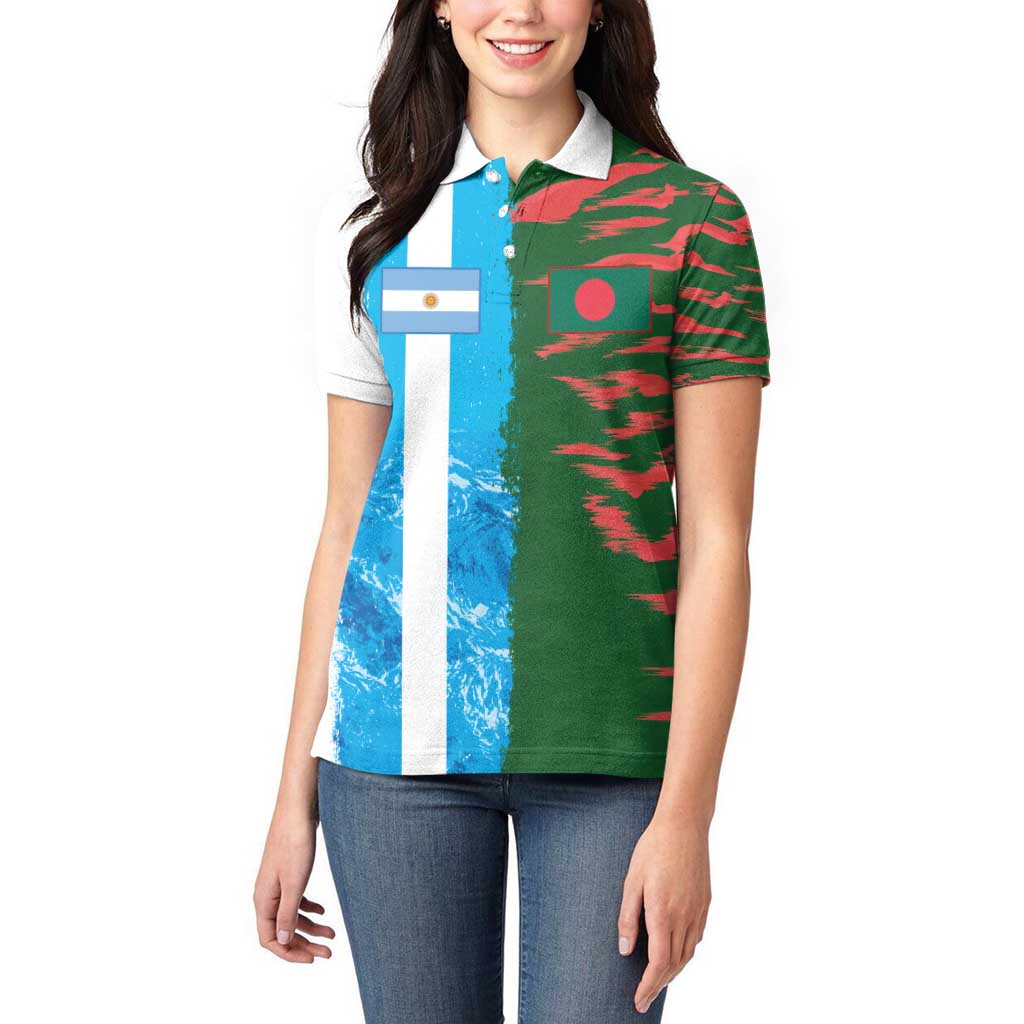 Custom Bangladesh and Argentina Football Half Style Women Polo Shirt