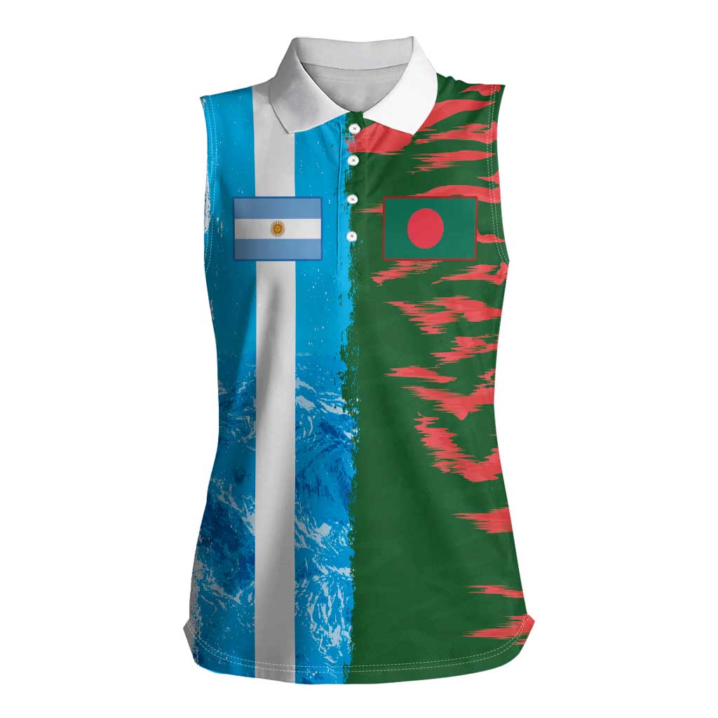 Custom Bangladesh and Argentina Football Half Style Women Sleeveless Polo Shirt