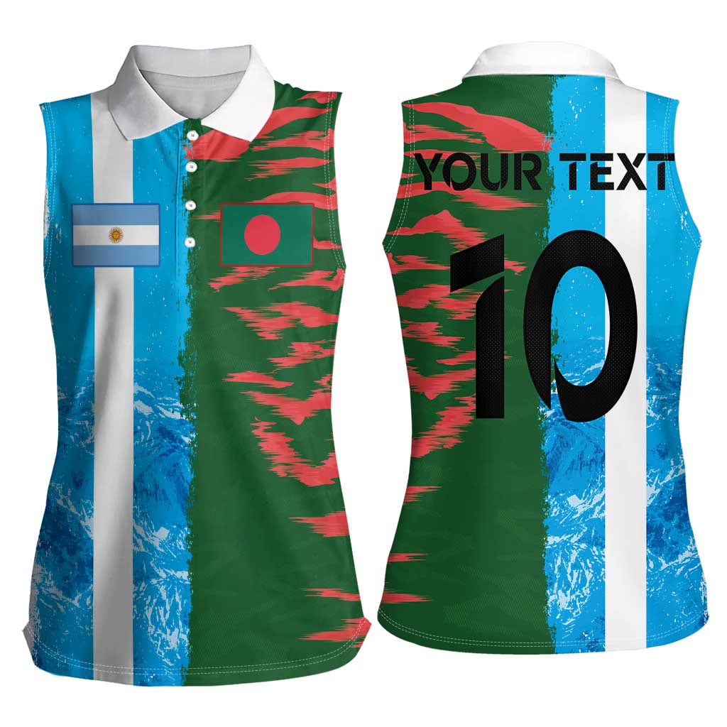 Custom Bangladesh and Argentina Football Half Style Women Sleeveless Polo Shirt