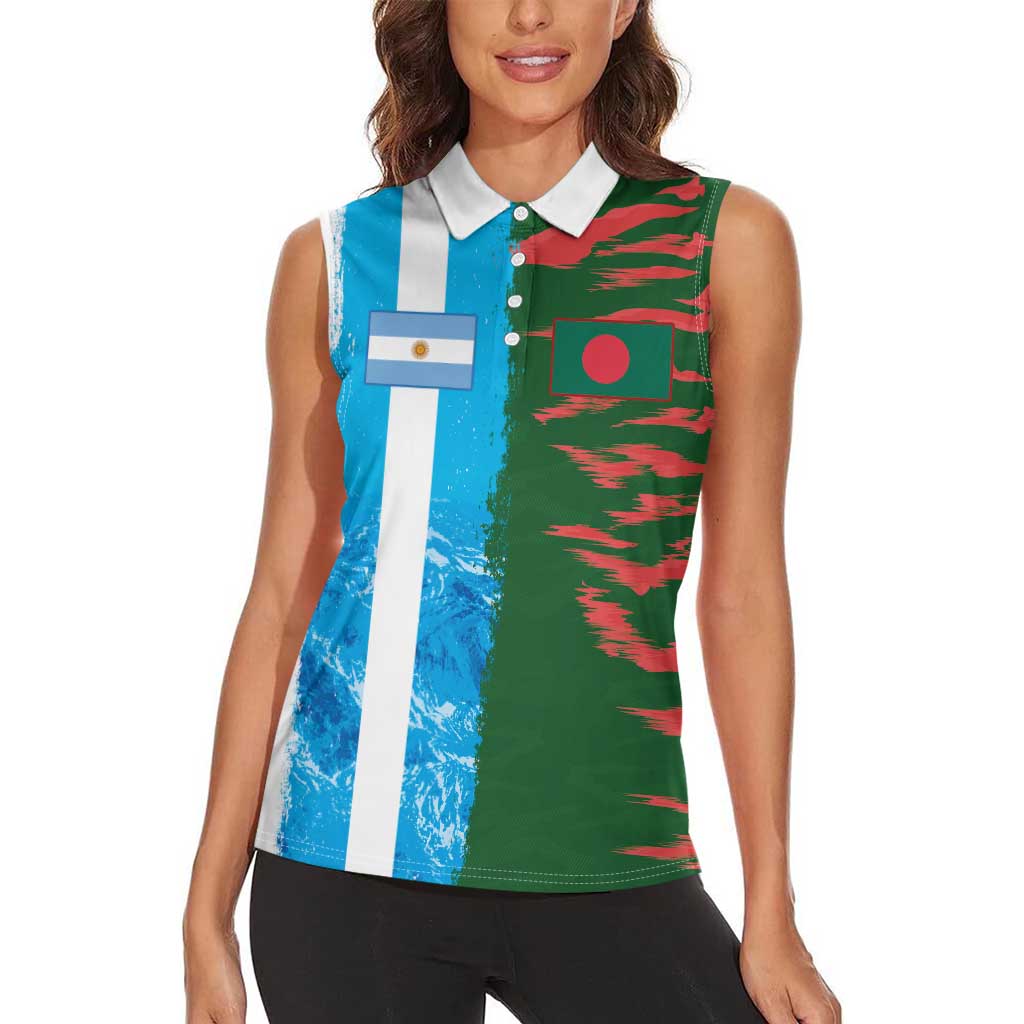 Custom Bangladesh and Argentina Football Half Style Women Sleeveless Polo Shirt
