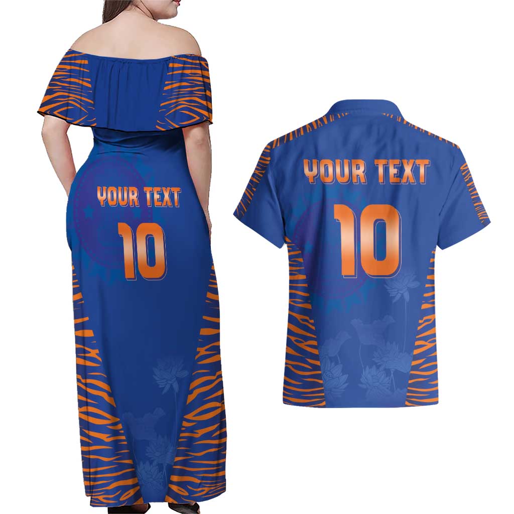 Custom Indian Bengal Tiger Cricket Couples Matching Off Shoulder Maxi Dress and Hawaiian Shirt