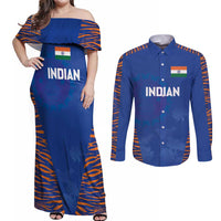 Custom Indian Bengal Tiger Cricket Couples Matching Off Shoulder Maxi Dress and Long Sleeve Button Shirt