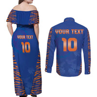 Custom Indian Bengal Tiger Cricket Couples Matching Off Shoulder Maxi Dress and Long Sleeve Button Shirt