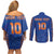 Custom Indian Bengal Tiger Cricket Couples Matching Off Shoulder Short Dress and Long Sleeve Button Shirt