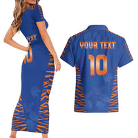 Custom Indian Bengal Tiger Cricket Couples Matching Short Sleeve Bodycon Dress and Hawaiian Shirt