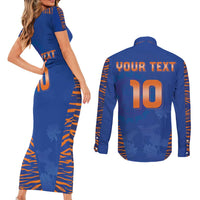 Custom Indian Bengal Tiger Cricket Couples Matching Short Sleeve Bodycon Dress and Long Sleeve Button Shirt
