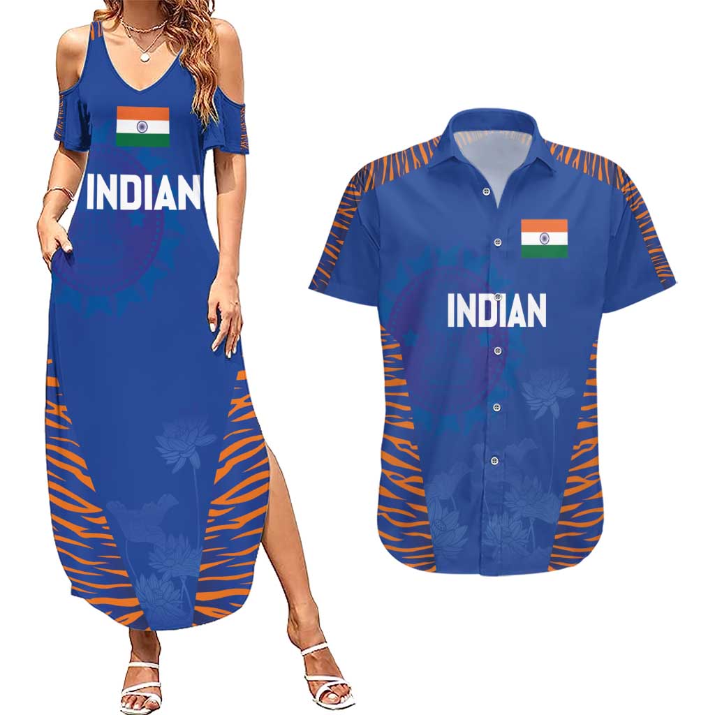 Custom Indian Bengal Tiger Cricket Couples Matching Summer Maxi Dress and Hawaiian Shirt