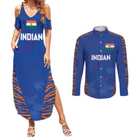 Custom Indian Bengal Tiger Cricket Couples Matching Summer Maxi Dress and Long Sleeve Button Shirt