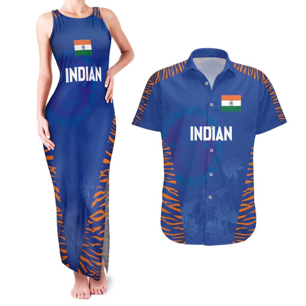 Custom Indian Bengal Tiger Cricket Couples Matching Tank Maxi Dress and Hawaiian Shirt