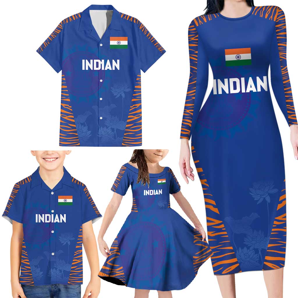Custom Indian Bengal Tiger Cricket Family Matching Long Sleeve Bodycon Dress and Hawaiian Shirt