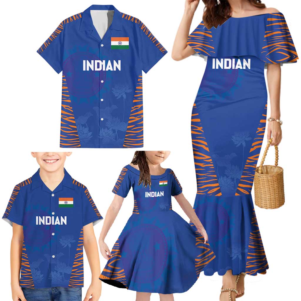 Custom Indian Bengal Tiger Cricket Family Matching Mermaid Dress and Hawaiian Shirt