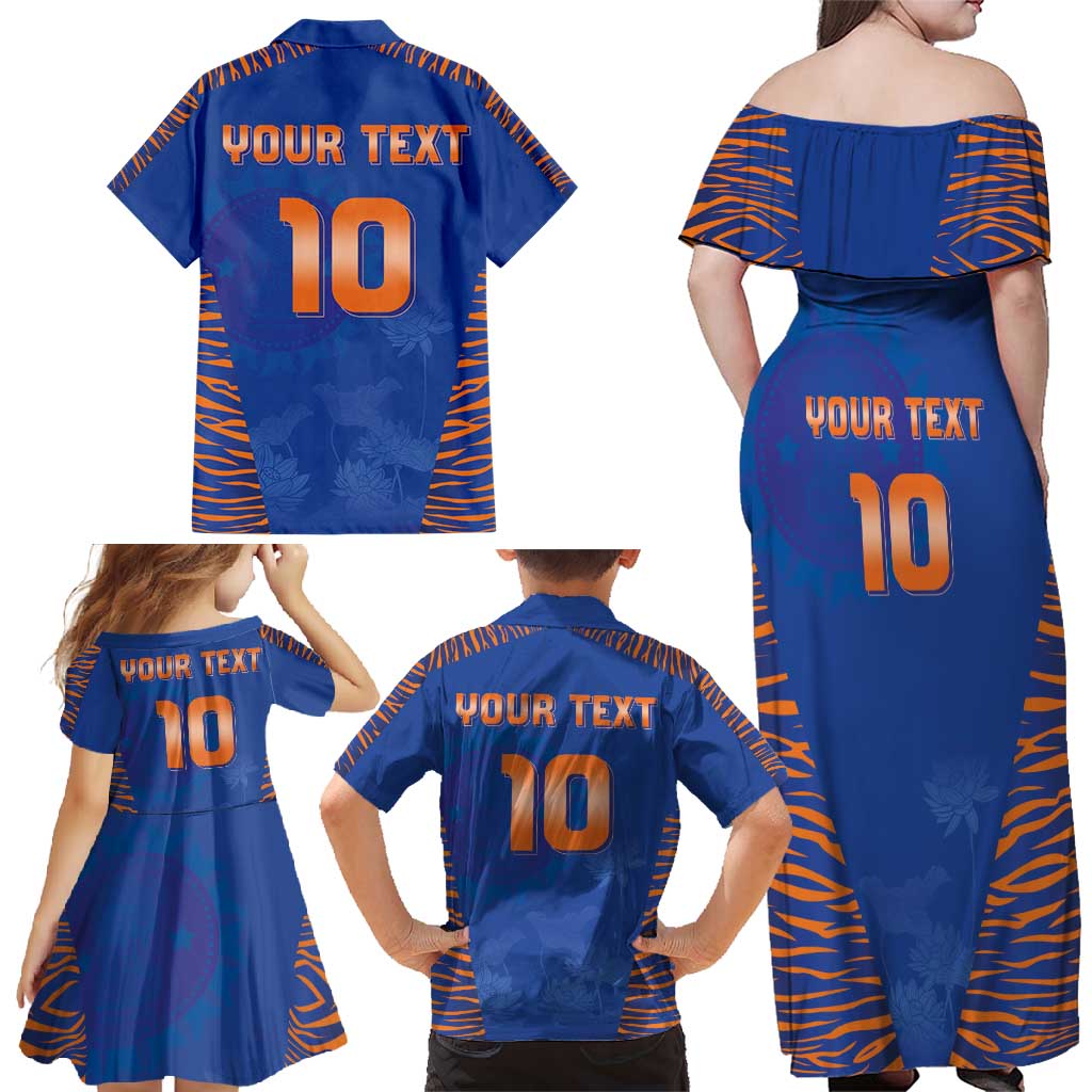 Custom Indian Bengal Tiger Cricket Family Matching Off Shoulder Maxi Dress and Hawaiian Shirt