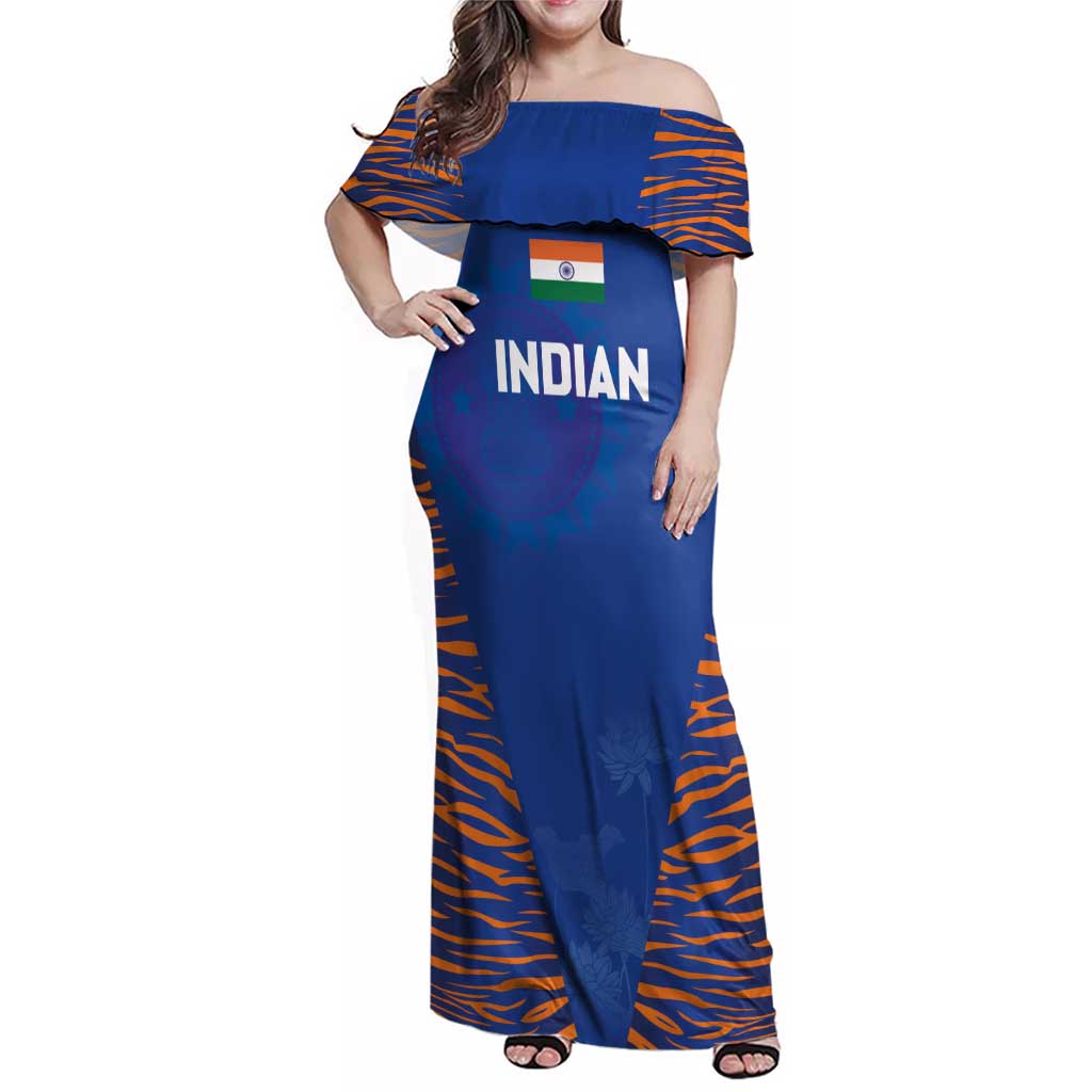 Custom Indian Bengal Tiger Cricket Family Matching Off Shoulder Maxi Dress and Hawaiian Shirt