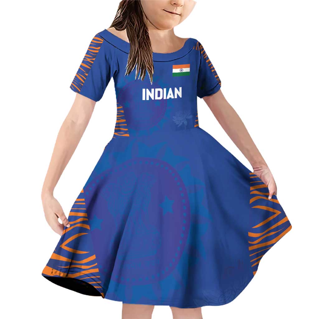 Custom Indian Bengal Tiger Cricket Family Matching Off Shoulder Short Dress and Hawaiian Shirt