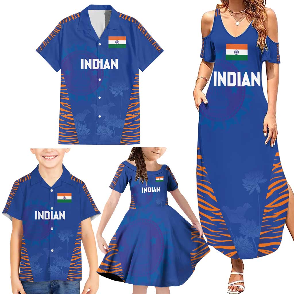 Custom Indian Bengal Tiger Cricket Family Matching Summer Maxi Dress and Hawaiian Shirt