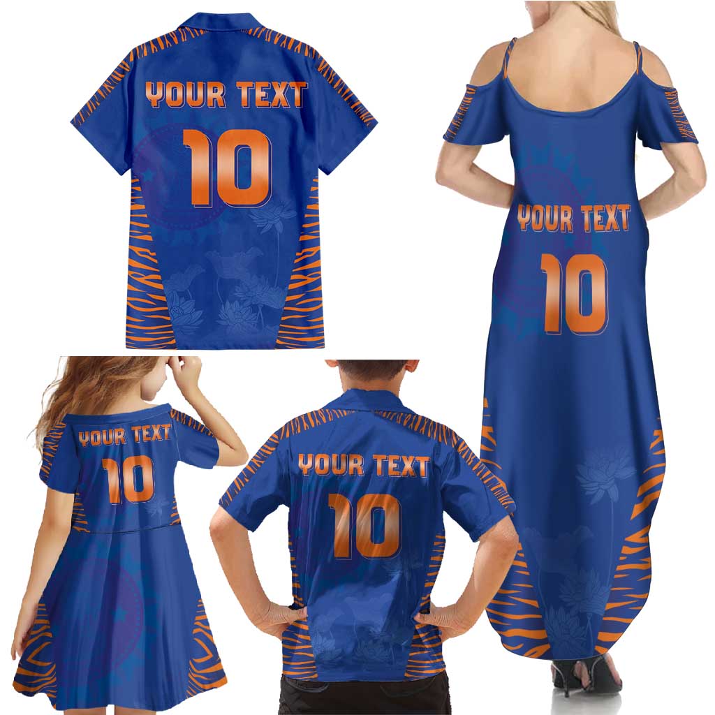 Custom Indian Bengal Tiger Cricket Family Matching Summer Maxi Dress and Hawaiian Shirt