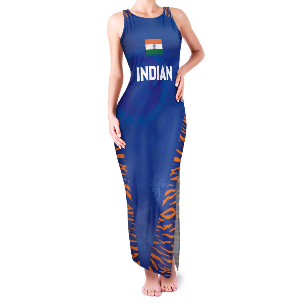 Custom Indian Bengal Tiger Cricket Family Matching Tank Maxi Dress and Hawaiian Shirt