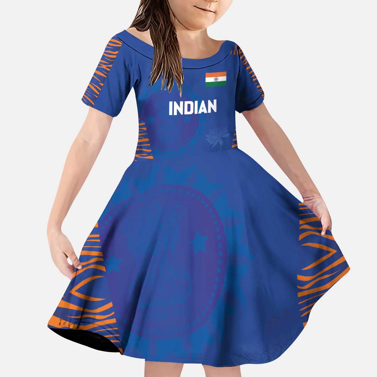 Custom Indian Bengal Tiger Cricket Kid Short Sleeve Dress