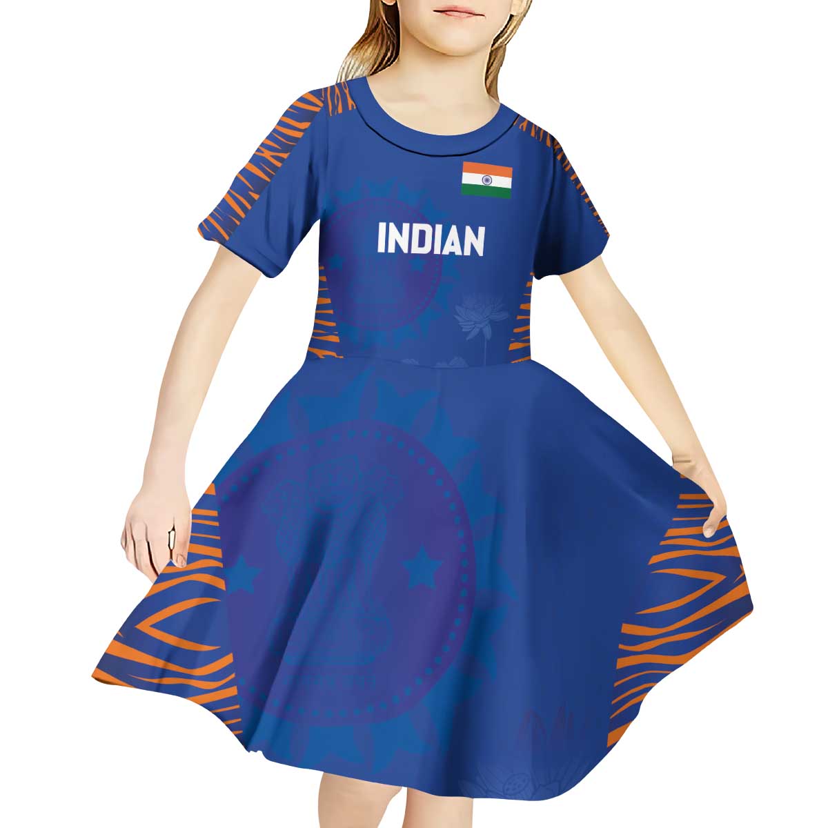 Custom Indian Bengal Tiger Cricket Kid Short Sleeve Dress