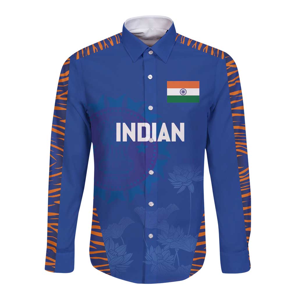 Custom Indian Bengal Tiger Cricket Long Sleeve Button Shirt
