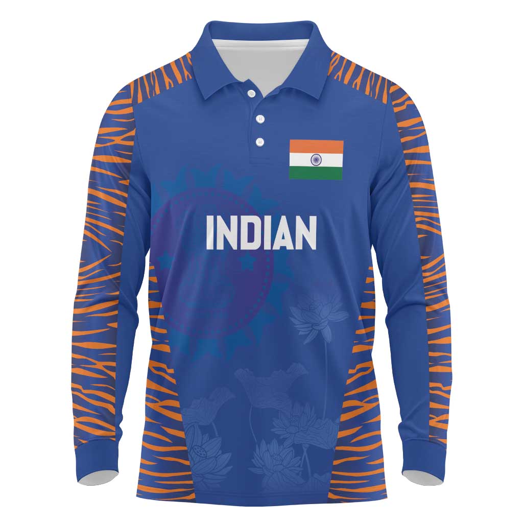 Custom Indian Bengal Tiger Cricket Long Sleeve Polo Shirt