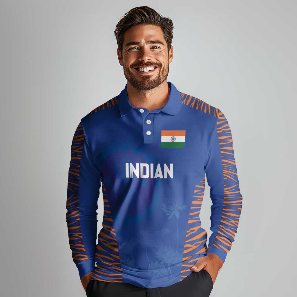 Custom Indian Bengal Tiger Cricket Long Sleeve Polo Shirt