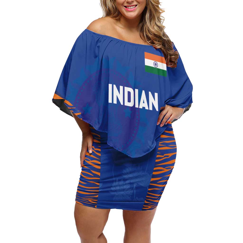 Custom Indian Bengal Tiger Cricket Off Shoulder Short Dress