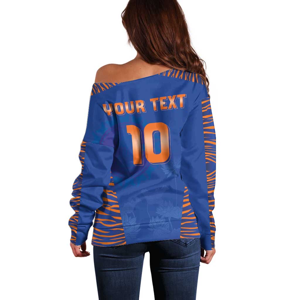 Custom Indian Bengal Tiger Cricket Off Shoulder Sweater