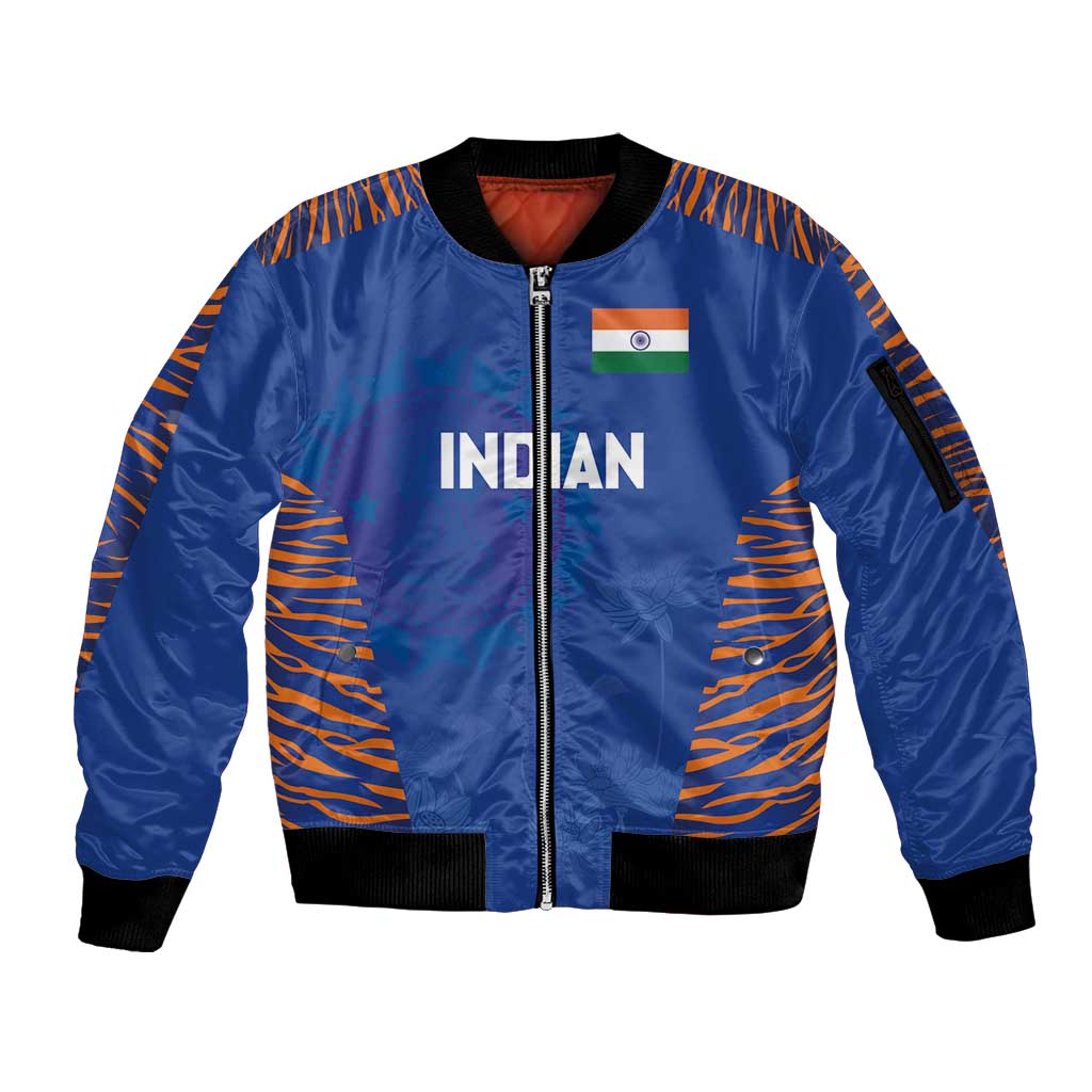 Custom Indian Bengal Tiger Cricket Sleeve Zip Bomber Jacket