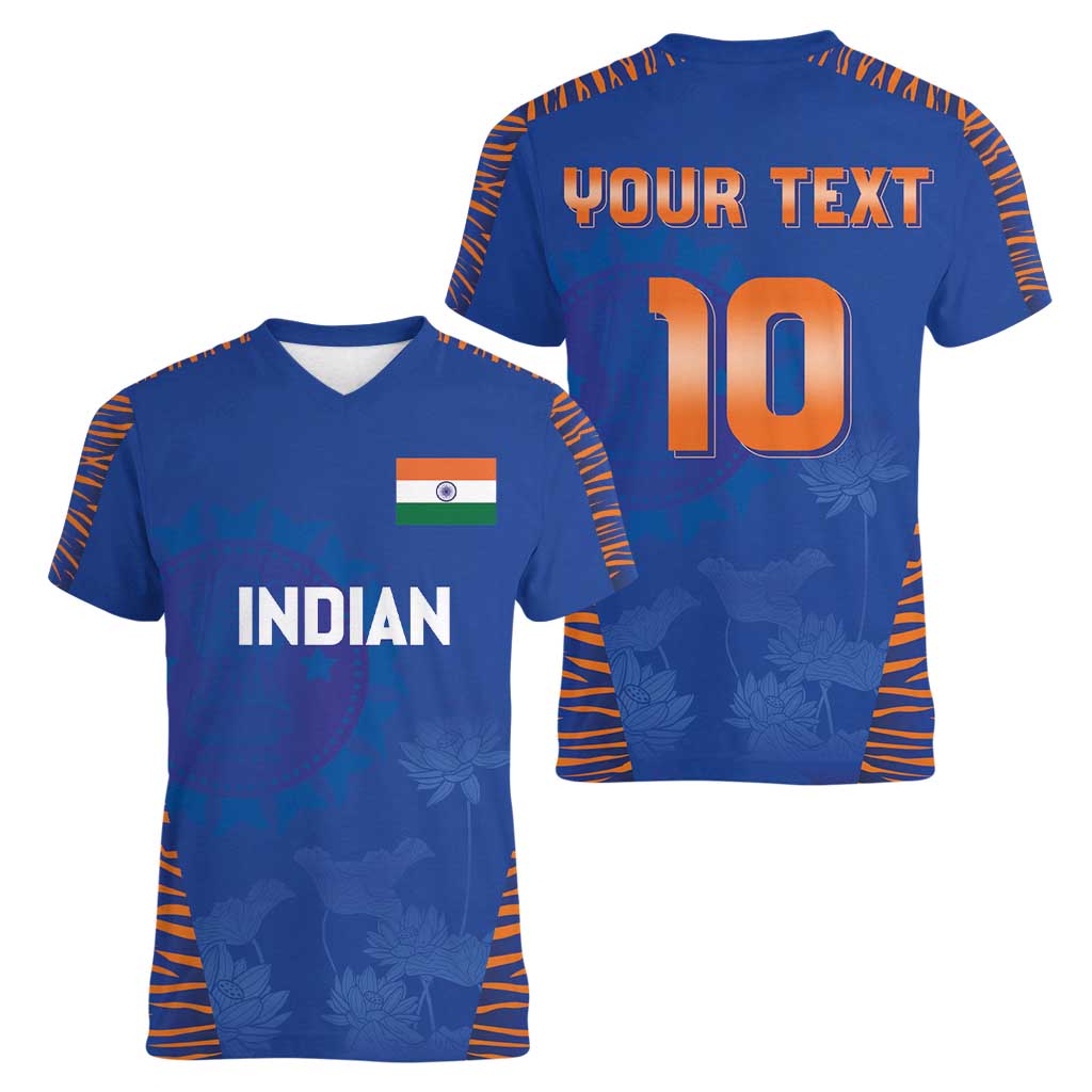 Custom Indian Bengal Tiger Cricket Women V-Neck T-Shirt