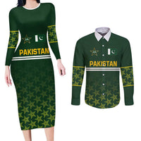 Custom Pakistan Men in Green Cricket-The Super Stars Couples Matching Long Sleeve Bodycon Dress and Long Sleeve Button Shirt
