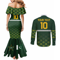 Custom Pakistan Men in Green Cricket-The Super Stars Couples Matching Mermaid Dress and Long Sleeve Button Shirt