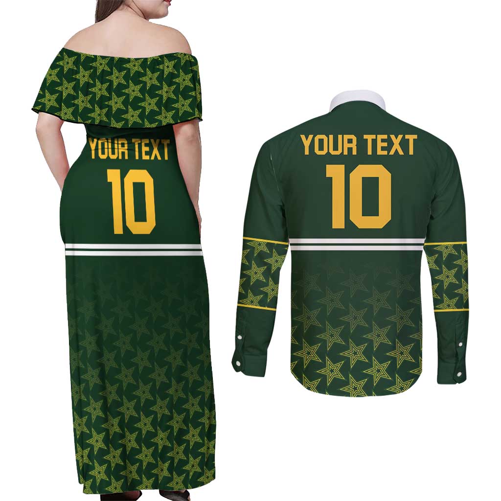 Custom Pakistan Men in Green Cricket-The Super Stars Couples Matching Off Shoulder Maxi Dress and Long Sleeve Button Shirt