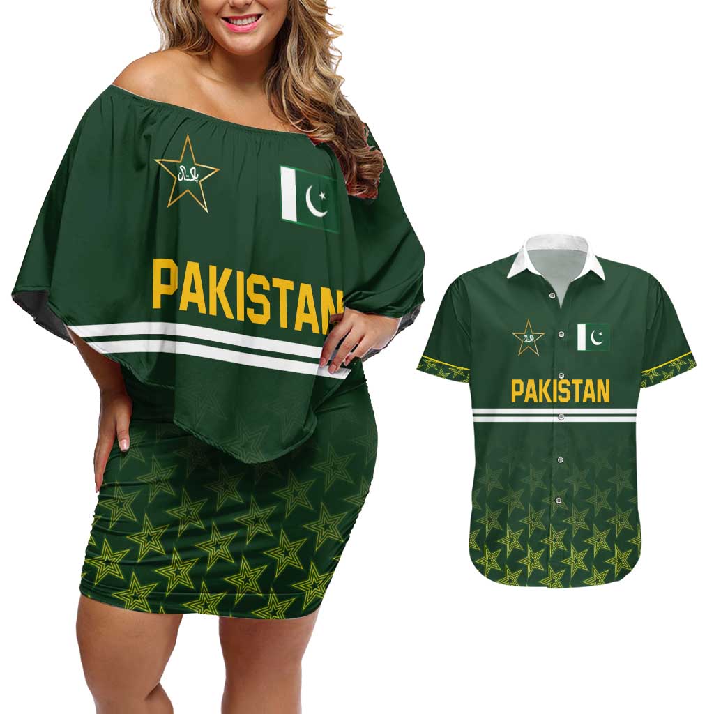 Custom Pakistan Men in Green Cricket-The Super Stars Couples Matching Off Shoulder Short Dress and Hawaiian Shirt