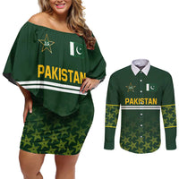 Custom Pakistan Men in Green Cricket-The Super Stars Couples Matching Off Shoulder Short Dress and Long Sleeve Button Shirt