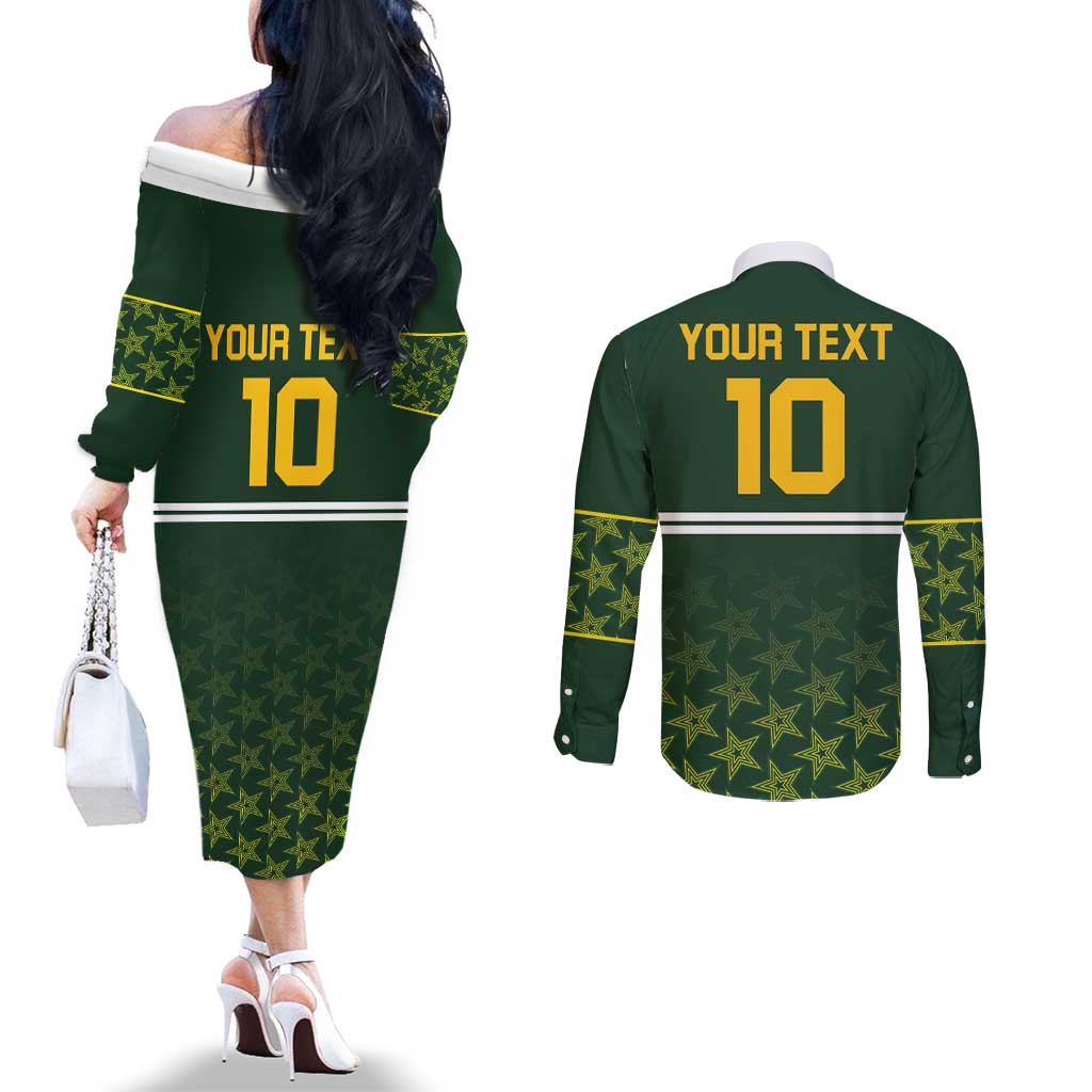 Custom Pakistan Men in Green Cricket-The Super Stars Couples Matching Off The Shoulder Long Sleeve Dress and Long Sleeve Button Shirt