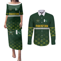 Custom Pakistan Men in Green Cricket-The Super Stars Couples Matching Puletasi and Long Sleeve Button Shirt