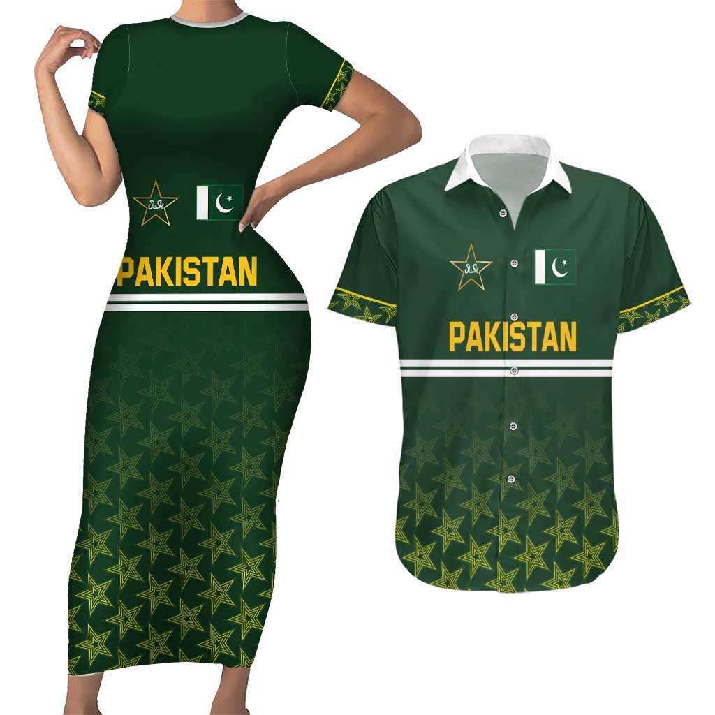 Custom Pakistan Men in Green Cricket-The Super Stars Couples Matching Short Sleeve Bodycon Dress and Hawaiian Shirt