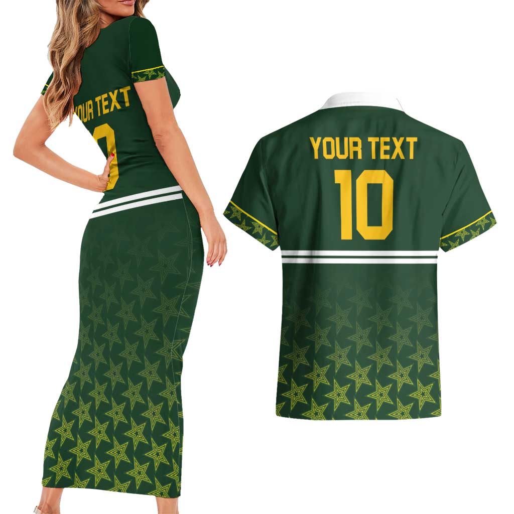 Custom Pakistan Men in Green Cricket-The Super Stars Couples Matching Short Sleeve Bodycon Dress and Hawaiian Shirt
