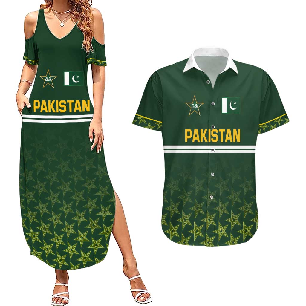 Custom Pakistan Men in Green Cricket-The Super Stars Couples Matching Summer Maxi Dress and Hawaiian Shirt