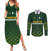 Custom Pakistan Men in Green Cricket-The Super Stars Couples Matching Summer Maxi Dress and Long Sleeve Button Shirt