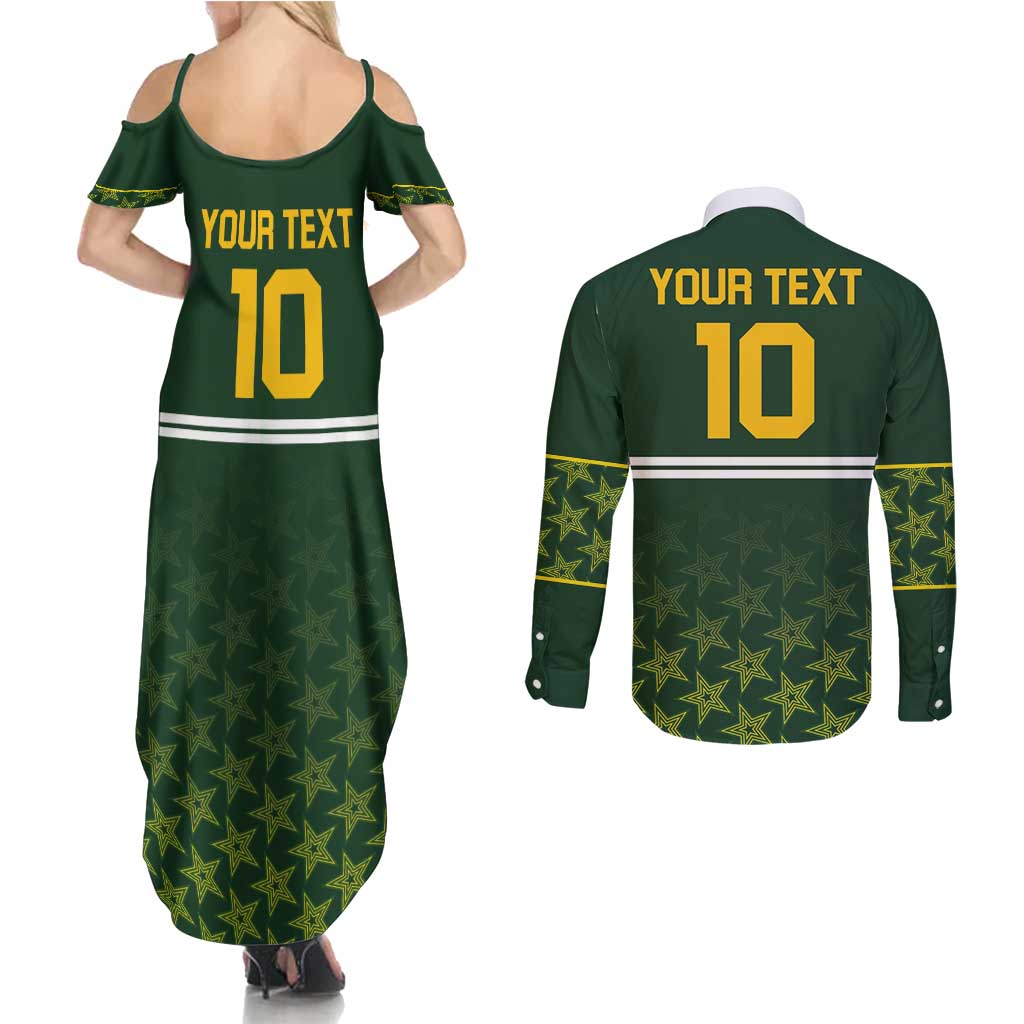 Custom Pakistan Men in Green Cricket-The Super Stars Couples Matching Summer Maxi Dress and Long Sleeve Button Shirt