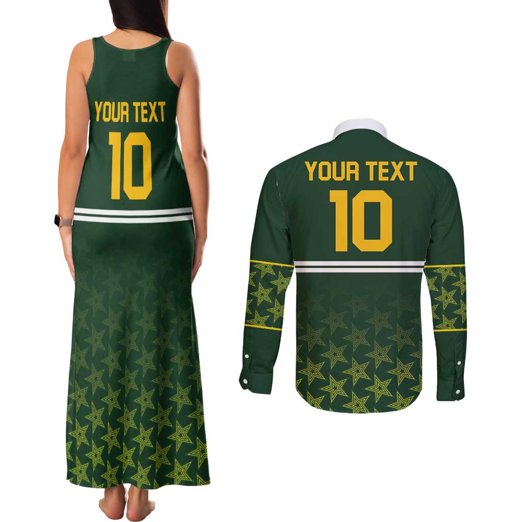 Custom Pakistan Men in Green Cricket-The Super Stars Couples Matching Tank Maxi Dress and Long Sleeve Button Shirt