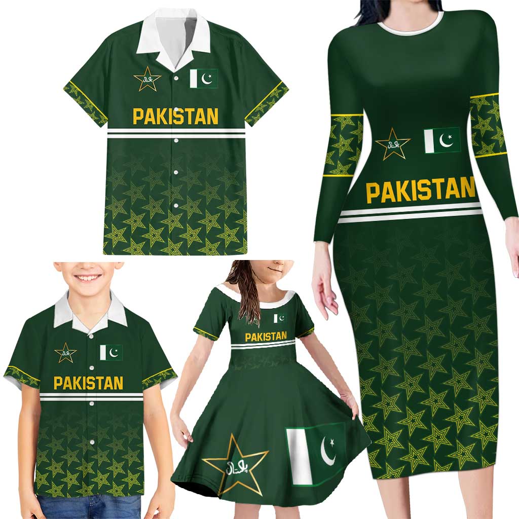 Custom Pakistan Men in Green Cricket-The Super Stars Family Matching Long Sleeve Bodycon Dress and Hawaiian Shirt
