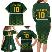 Custom Pakistan Men in Green Cricket-The Super Stars Family Matching Long Sleeve Bodycon Dress and Hawaiian Shirt