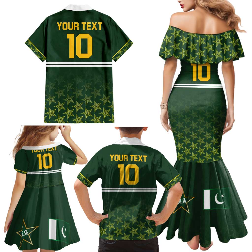 Custom Pakistan Men in Green Cricket-The Super Stars Family Matching Mermaid Dress and Hawaiian Shirt