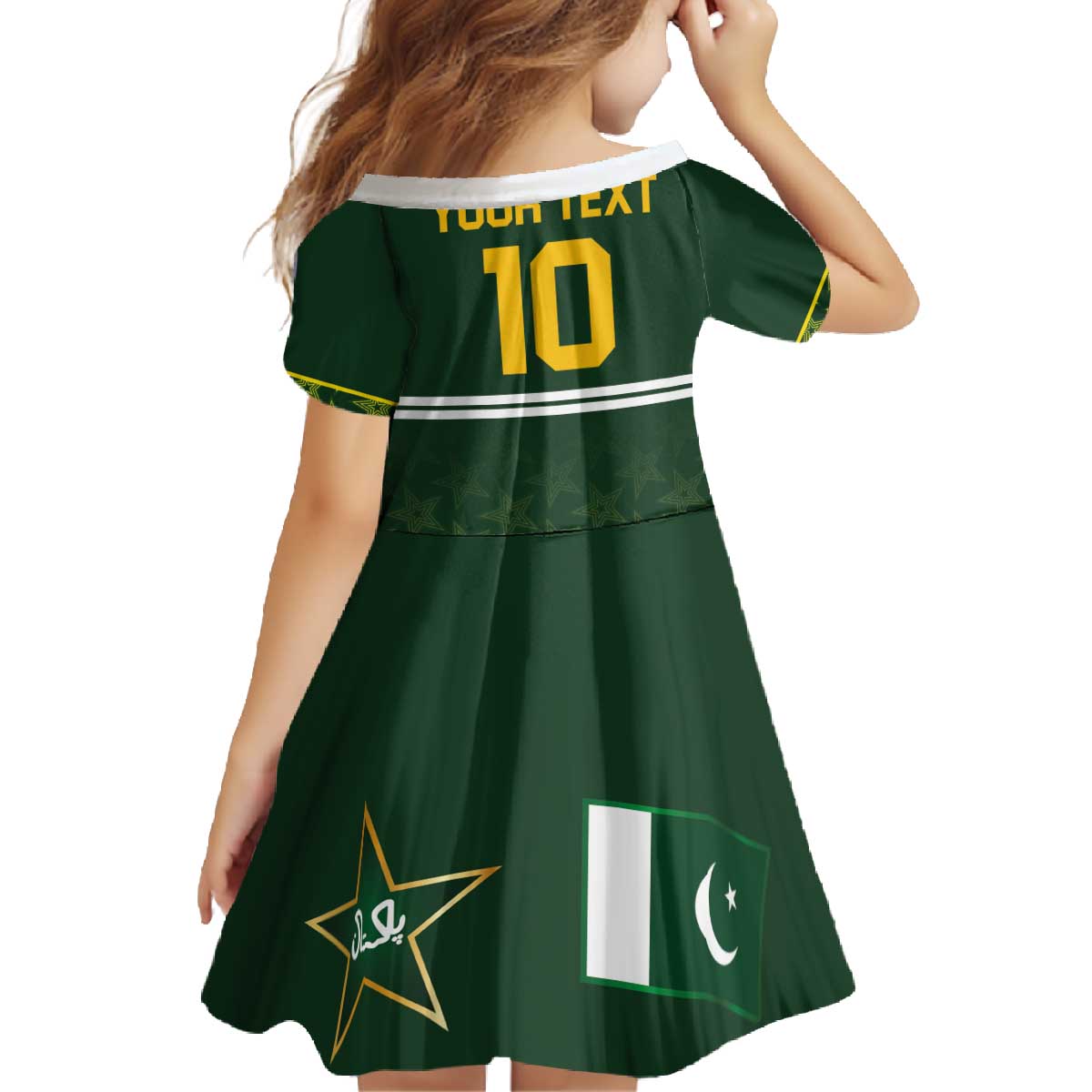 Custom Pakistan Men in Green Cricket-The Super Stars Family Matching Off The Shoulder Long Sleeve Dress and Hawaiian Shirt