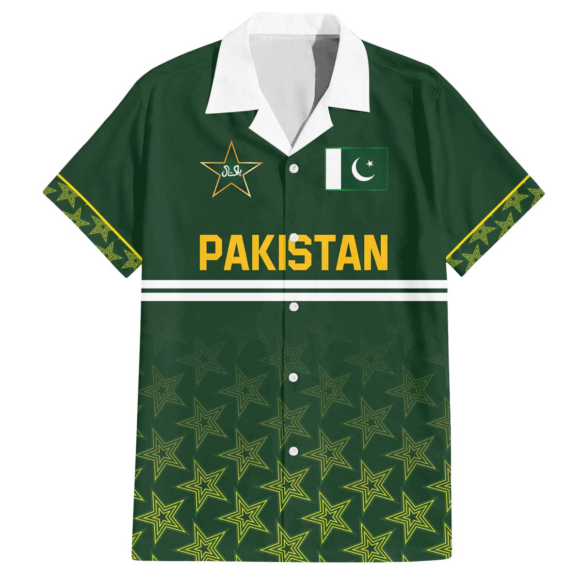 Custom Pakistan Men in Green Cricket-The Super Stars Family Matching Off The Shoulder Long Sleeve Dress and Hawaiian Shirt
